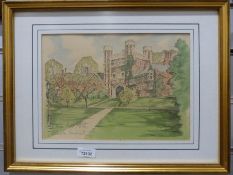 Unattributed, two coloured and one pencil print of Princeton University, glazed and framed, three