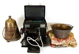 Singer sewing machine with case, model no. CAK611, a celadon glazed Chinese teapot, an Arthur Wood