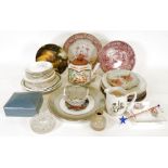 Three Portmeirion 'Botanic Garden' plates, a Crown Devon triangular bowl and assorted chinaware (2