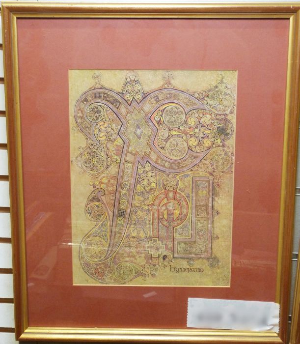 Two lithographic print from the book of Kells, glazed and framed and four further prints (6) - Image 4 of 5