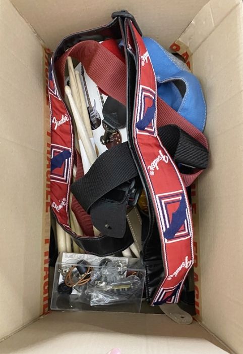 Collection of guitar straps, cases, drumsticks, a guitar pickup, plectrums, etc - Image 2 of 2