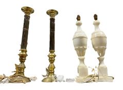 Pair of alabaster table lamps and a pair of brass column table lamps (4)