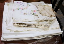 Large quantity of damask tablecloths, napkins, embroidered and other household linen