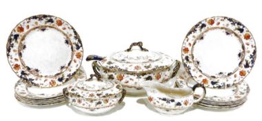 Leighton part dinner service with floral and gilt decoration to include serving platters, plates,
