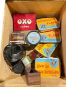 Vintage OXO cube tin, eight Ogdens Red Breast Flake tobacco tins, an Ogdens St Julian tobacco tin, a