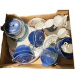 Six Denby stoneware lidded soup bowls, a Ridgeway pottery storage jar decorated with The Three