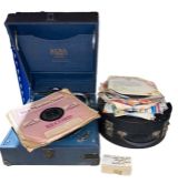 Vintage Alba picnic gramophone, model 808 and assorted 45s and 78's to include Frank Sinatra, Ella