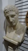 Telcom Italy plastic bust of Julius Caesar on column plinth and one further plastic plinth (2)