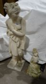 Composite stone garden ornament in the form of a classical female, 80cm high approx. and another