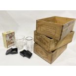 Three wooden champagne boxes by Phelan Segur, Chateau Batailley and Chateau du Moulin Noir, a