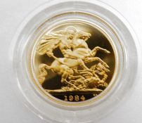 1984 proof gold sovereign in case Condition ReportSee photos for relevent paperwork/COA's that