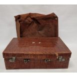 A crocodile skin suitcase, early to mid 20th century, gilt lettering stamped for John Bagshaw &
