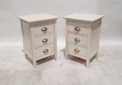 Pair of John Lewis three-drawer bedside tables finished in cream, 65cm x 43cm x 37cm