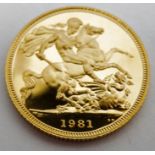 1981 gold proof sovereign in case Condition ReportSee photos for relevent paperwork/COA's that