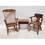 20th century spindleback rocking chair, a piano stool and a further chair (3)