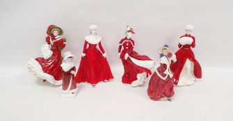 Six Royal Doulton figures of ladies, comprising 'A Winter Morn' modelled by J Bromley no.1572/