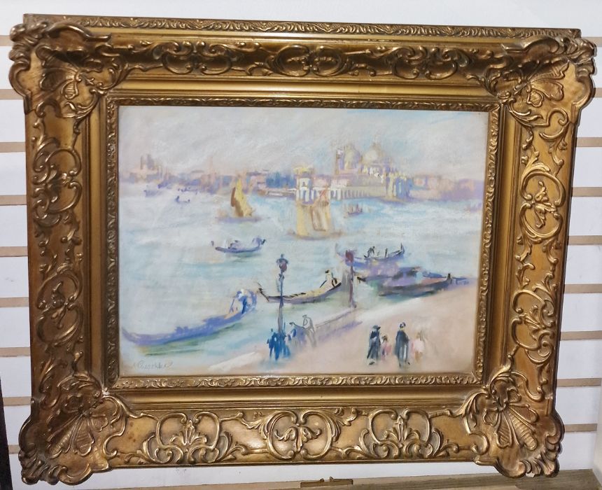 Paul Paeschke (1875-1943) Pastel Venetian scene, signed indistinctly lower left, 26cm x 34cm - Image 2 of 2