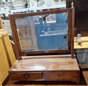 19th century mahogany dressing table swing mirror on base of two drawers, to bracket feet