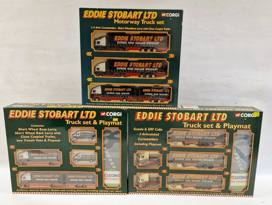 Three boxed Corgi diecast model Eddie Stobart Truck sets to include 60023 Truck set & Playmat