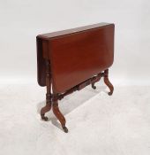 19th century mahogany Sutherland table on twin end turned column supports united by stretcher,