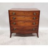 Georgian mahogany bowfront chest of four long graduated drawers, to splayed feet, 86cm x 86.5cm x