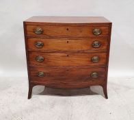 Georgian mahogany bowfront chest of four long graduated drawers, to splayed feet, 86cm x 86.5cm x