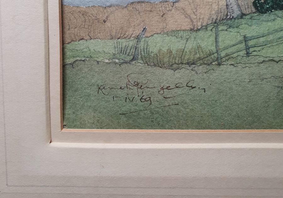 Kenneth Pengelly (20th century) Watercolour drawing Labelled verso 'St Mary in the Marsh, Romney - Bild 3 aus 4