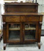 Regency mahogany chiffionier with three-quartered shelf, on turned supports to the rectangular