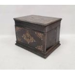 19th century ebonised stationery cabinet, the brass and mother-of-pearl inlaid drop front reveals