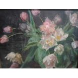 20th century school  Oil on canvas Still life study of roses and tulips, unsigned, 39cm x 49cm