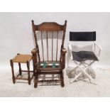 Director's-style chair, a string-topped stool and a rocking chair (3)