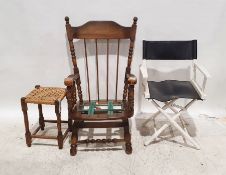 Director's-style chair, a string-topped stool and a rocking chair (3)