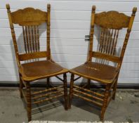 Set of six 20th century spindle back chairs with pierced seats, stretchered bases (6)