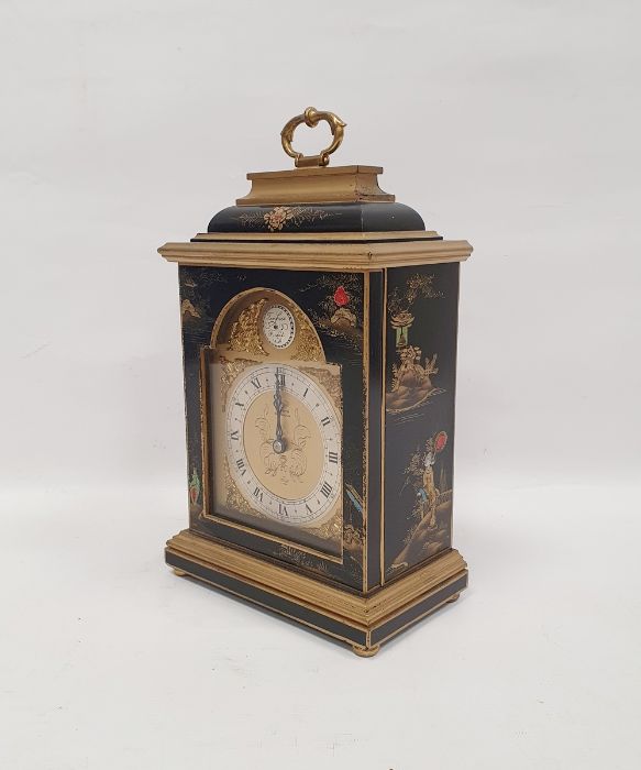 Mid-20th century bracket clock decorated in the oriental style, gilt on black, the silvered - Image 2 of 2