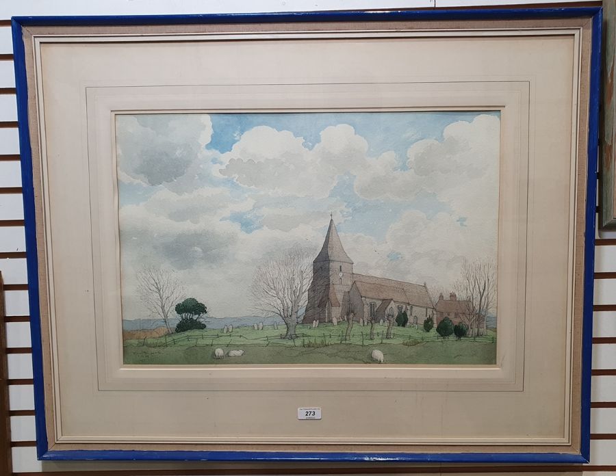 Kenneth Pengelly (20th century) Watercolour drawing Labelled verso 'St Mary in the Marsh, Romney - Bild 2 aus 4