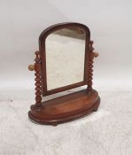 19th century mahogany dressing table swing mirror, the arched top mirror on bobbin turned