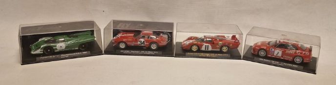 Four cased Fly Car Model slot cars to include 365 GTB/4 "Daytona" 24h. Le Mans 1972, Ferrari 512 S