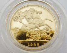 1988 gold proof sovereign in caseCondition ReportSee photos for relevent paperwork/COA's that come