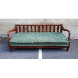 Modern Ralph Lauren ladderback daybed / sofa with green upholstered seat, turned front legs, 214cm x