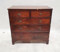 19th century mahogany chest of two short over three long drawers, on bracket feet, 103cm x 105cm x