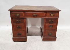 Edwardian mahogany pedestal desk. The width is approx. 103cm X the height is 75cm X the depth is