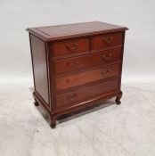 Modern Eastern hardwood chest of two short over three long drawers, on ogee bracket feet, in the