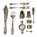 Collection of assorted silver-plated flatware, including a pair of fish servers, a pair of named and