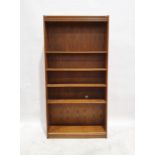 20th century oak open bookcase, on plinth base, 180cm x 90cm x 27cm