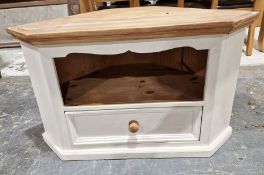 Modern pine-topped cream painted television stand