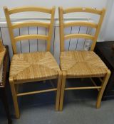 Pair of beech-framed modern chairs, a stool and a pine aspidistra stand (4)