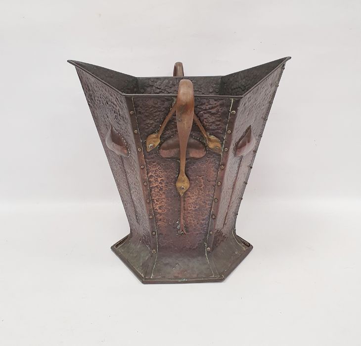 Art Nouveau coal bucket, octagonal shape with Art Nouveau repousse decoration and hammered sides, - Image 2 of 2