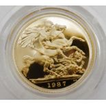 1987 gold proof sovereign in case Condition ReportSee photos for relevent paperwork/COA's that