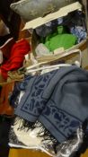 Assorted clothing and textiles to include lady's Jaeger tweed skirt, another by Patsy Seddon for