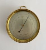 Early 20th century brass cased aneroid barometer by E.J. Dent (Paris), the silvered dial numbered